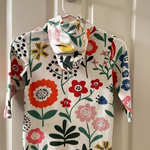 Mini Boden White Floral Swim Dress Cover Up Towelling Terry Hooded Girls SZ 3-4 - Picture 10 of 12